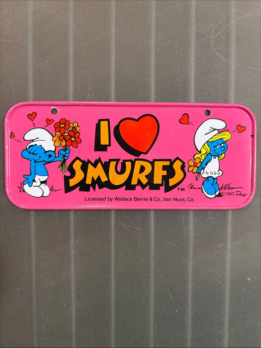 Vintage 1983 Wallace Berrie & Co "I Heart Smurfs" Mini License Plate